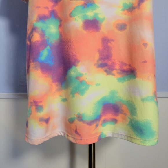 Eye Candy 1X Orange Green Bright Colorful Tie Dye Square Neck Shortsleeve Tee - Picture 3 of 9